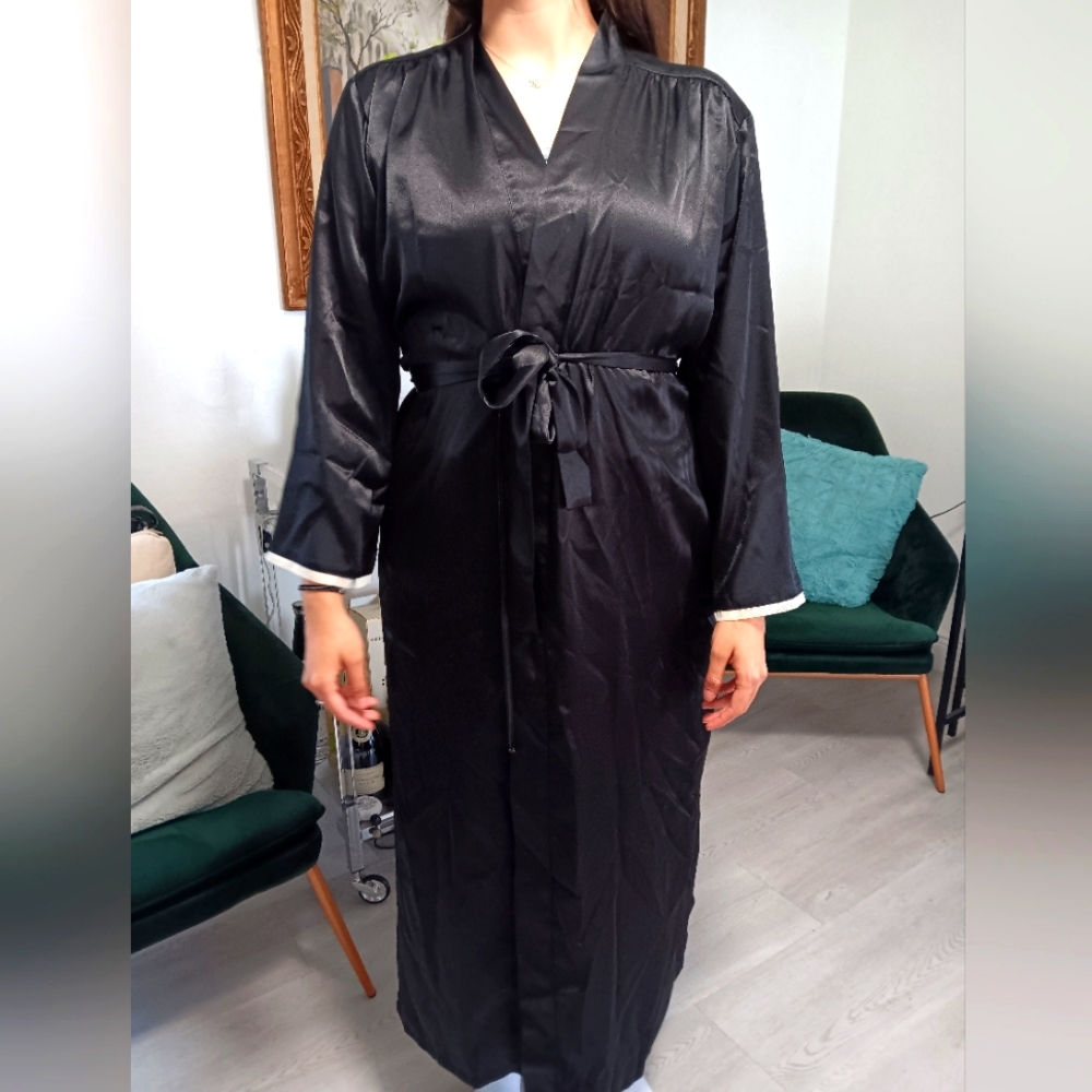 Oscar de la Renta Pink Label Satin Robe Women’s Size XS/S Black